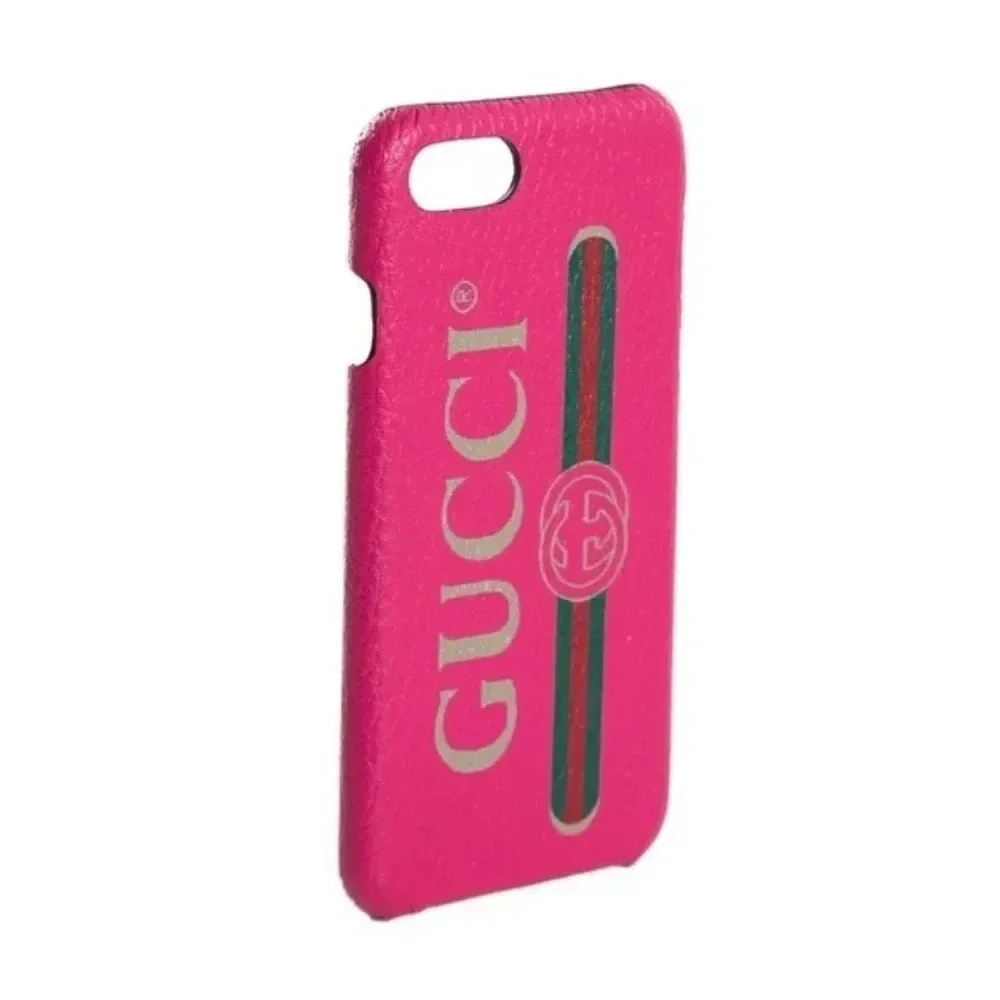 GUCCI Vintage Logo Print IPhone SE/7/8 Leather Pink Phone Case